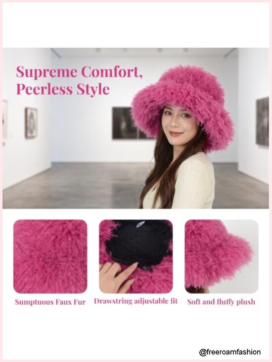 Faux Fur Bucket Hat for Women, Fluffy Plush Fisherman Cap